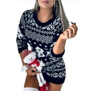 Womens Winter Christmas Party Knitted Long Sleeve Sweater Dress